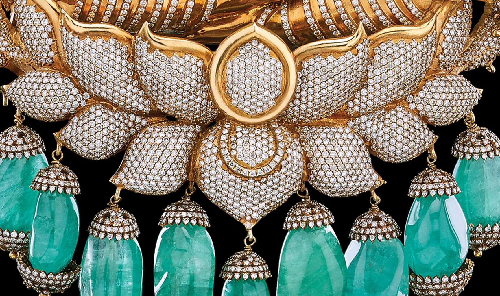 Emerald and diamond high jewellery detail
