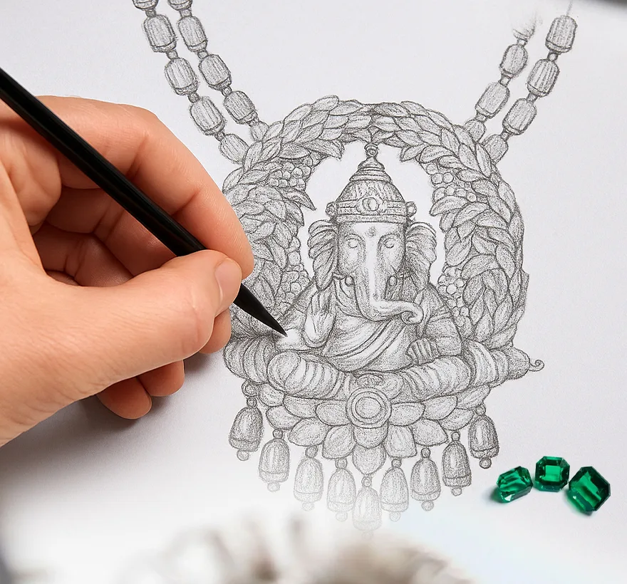Jewelry Sketch with Emeralds
