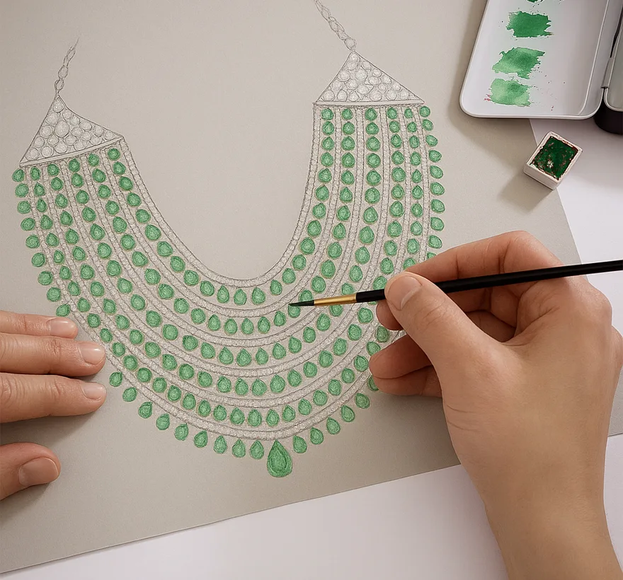 Jewelry Sketch with Emeralds